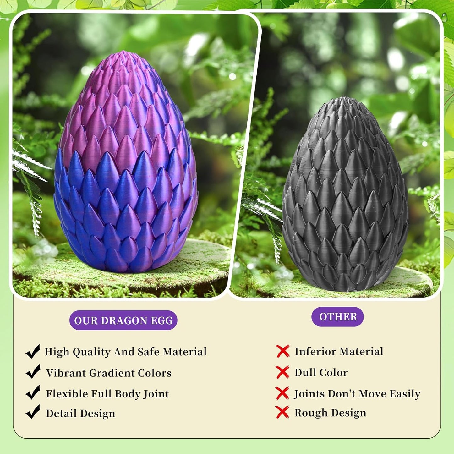 3D Printed Dragon Eggs with Dragon Inside Mystery Dragon Egg 3D Printed Articulated Dragon Articulated Dragon with Dragon Egg, Flexible Joints Home Decor Executive Desk Toys (Laser Purple