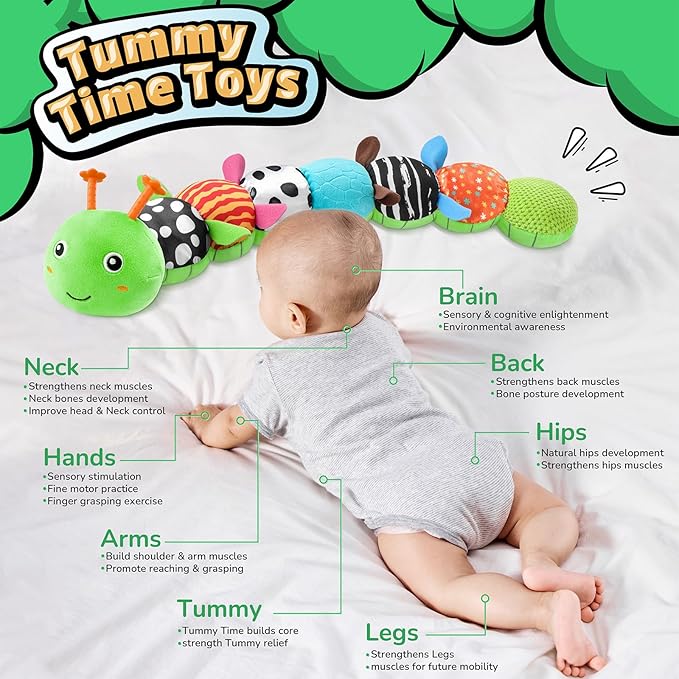 LIGHTDESIRE Baby Toys 6-12 Months Musical Caterpillar,Stuffed Animals Infant Toys 0-6 Months Sensory Toy with Ruler Design,Crinkle&Ring Bell,Baby Teething Toys for Tummy Time Boy Girl Gifts (Green)