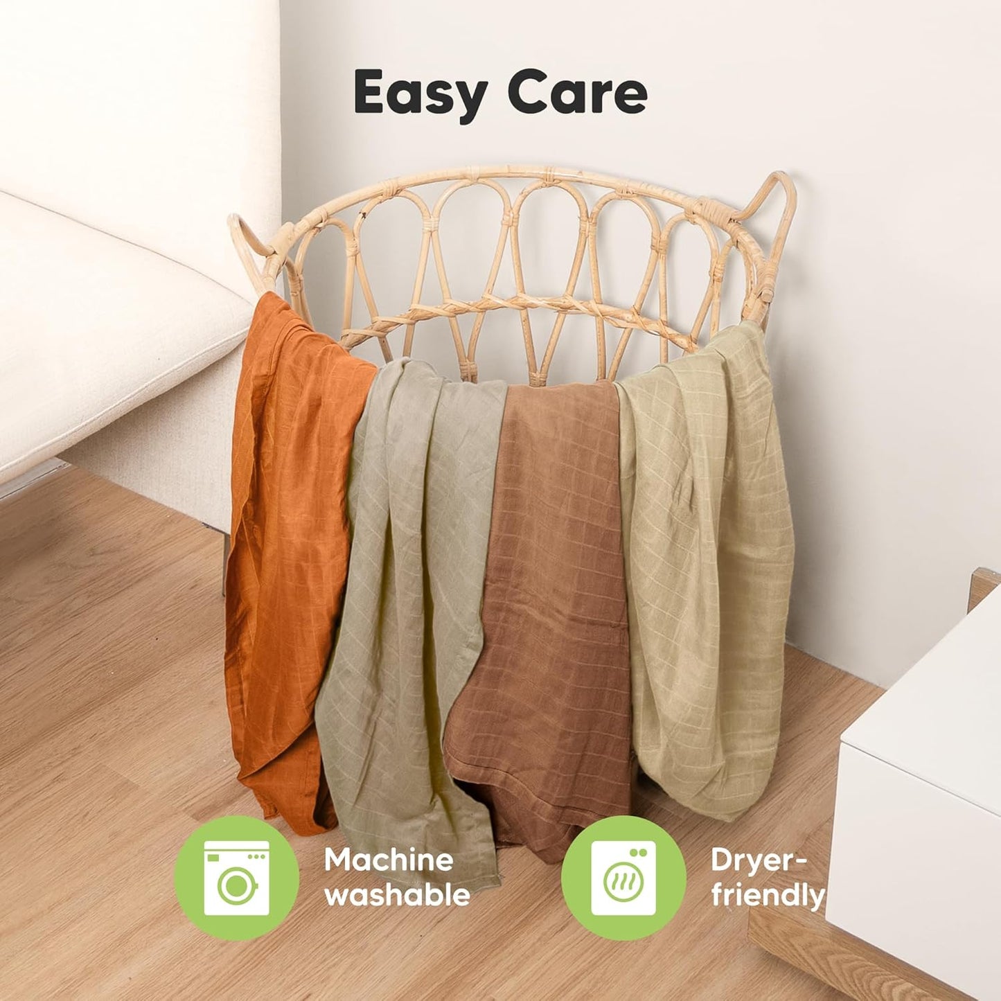 4-Pack Muslin Swaddle Blankets for Boys, Girls - Organic Baby Swaddles for Newborns, Soft & Breathable Receiving Baby Blankets for Girl, Boy, Neutral, Newborn Essentials Gift (Spice)