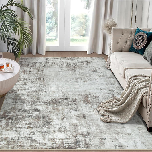 5x7 Area Rugs for Living Room Rug Washable: Modern Rug for Dining Room Bedroom Carpet Non Slip Low Pile 5 by 7 Indoor Abstract Nursery Home Office Brown Grey
