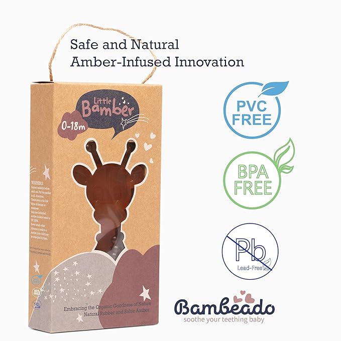 LittleBamber Baby Teething Toy – Natural Rubber Giraffe Teether for Babies 6–12 Months, BPA-Free, Textured Toy for Comfort and Oral Development