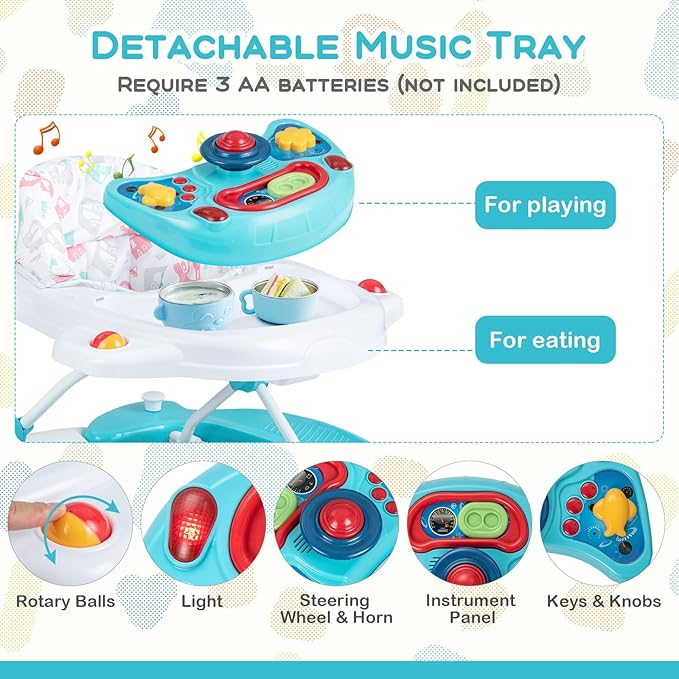 BABY JOY 6-in-1 Baby Walker, Foldable Baby Walker with Wheels, Adjustable Height, Music, Lights, Bouncer & Rocker Mode, Baby Walkers for Boys Girls 6-14 Months (Green)