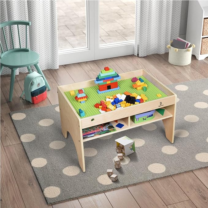 Kids 3-in-1 Wooden Art & Activity Table Playset Furniture with 4 Compartments for Storage, Play Table Compatible with Blocks&Bricks and Train Set for Preschool Toddler Boy & Girl (STD.)
