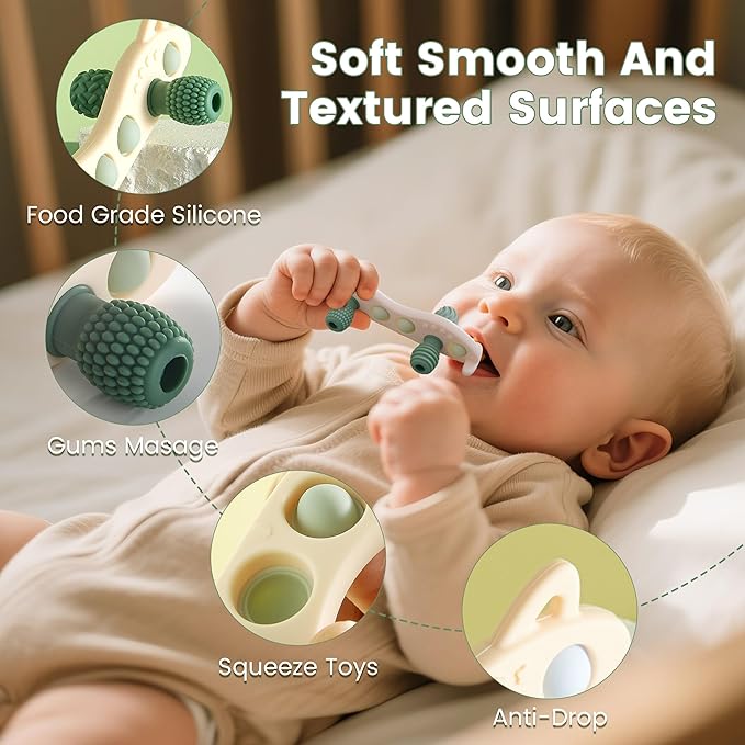 Baby Teething Toys Silicone Car Teether for Baby BPA Free Sensory Chew Toy (Green)
