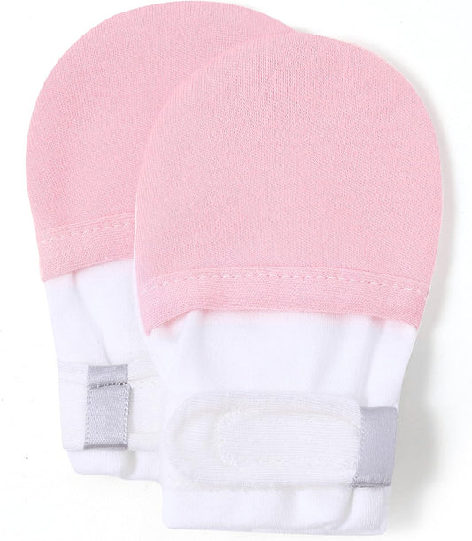 HAPIU Baby No Scratch Mittens Stay On, 100% Cotton Breathable, Adjustable Infant Gloves for Boys Girls, Newborn - 12 M
