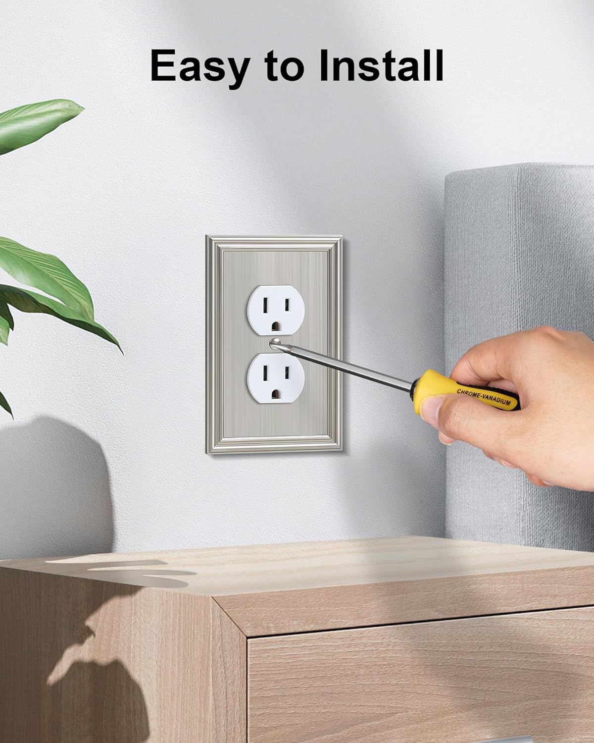 4-Pack Duplex Outlet Cover, Durable Solid Zinc Alloy Decorative Switch Plates and Outlet Covers, Brushed Nickel Wall Plates for Electrical Outlet, 1 Gang Receptacle Cover, Corrosion Resistant