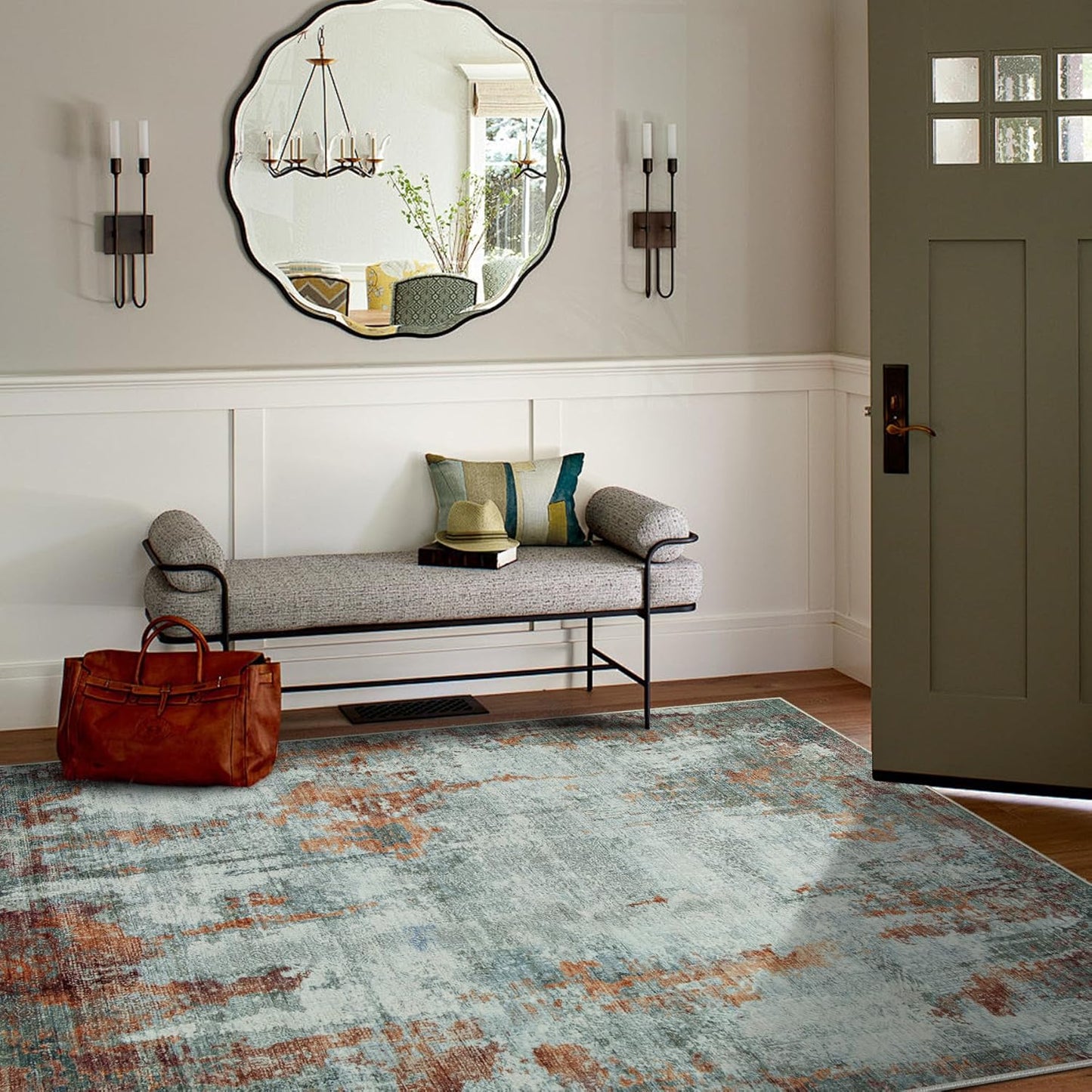 4x6 Area Rugs for Living Room Rug Washable: Modern Large Rug for Dining Room Bedroom Carpet Non Slip Low Pile 4 by 6 Indoor Abstract Nursery Home Office Red Brown