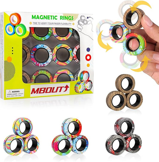 12Pcs Magnetic Ring Fidget Toys Set, Graffiti Camo Fingers Magnet Rings, ADHD Stress Relief Magical Spinner Toys for Training Relieves Autism Anxiety, Great Gift for Adults Teens Kids