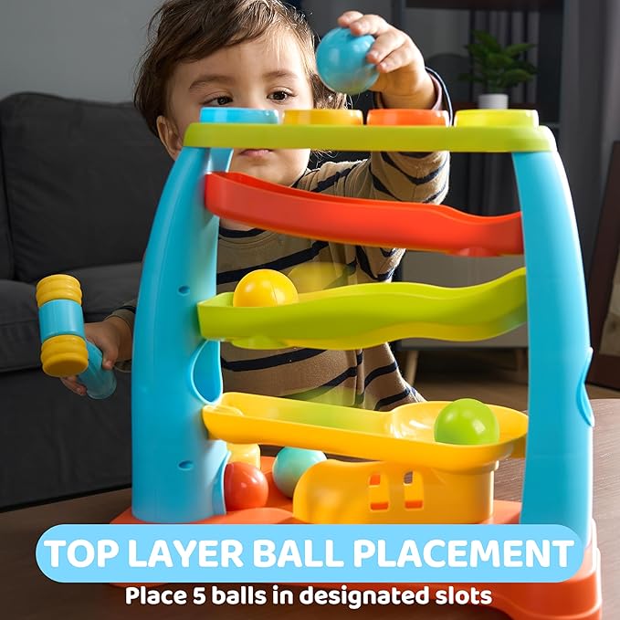 lalalark Ball Drop Toy for Toddlers, Track Stacking Learning Pound a Ball with Hammer, Early Developmental Montessori Toy, Birthday Gift for Boys & Girls Age 18M+, Gifts for 2 3 Year Old Baby Kids