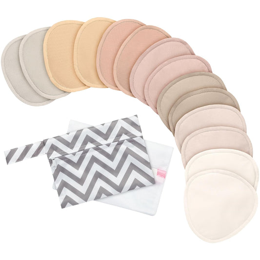14-Pack Organic Nursing Pads - Washable Breast Pads for Breastfeeding, Nursing Bra Nipple Pads for Breastfeeding, Pumping Bra Reusable Breast Pads, Maternity Breastfeeding Bra Pads (Neutrals, M 3.9")