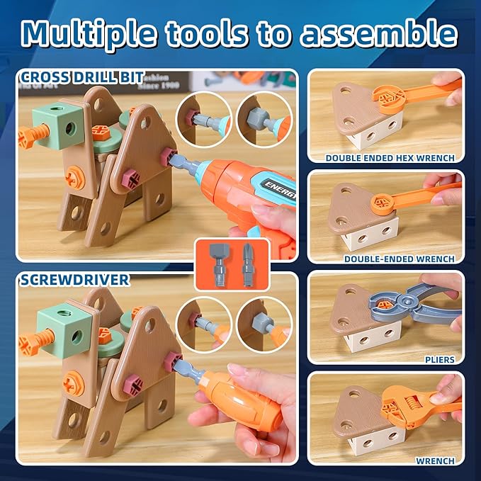Kids Tool Set with Drill,120Pcs Toddler Tool Set with ToolBench,Montessori Toy for 2+Year Old,Educational STEM Construction Toys for Ages 2-4,Pretend Play Toddler Toys 3-5 Year Old Birthday Gift