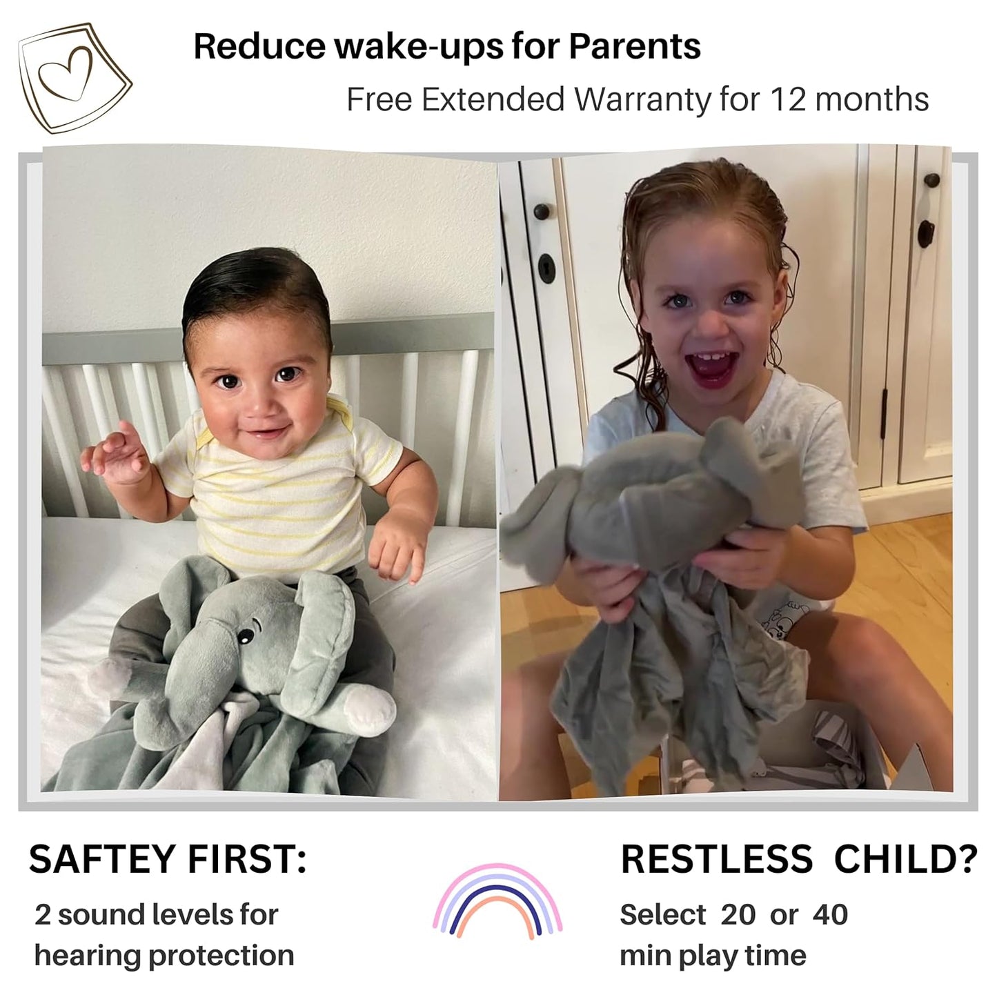 4-in-1 Sound Machine, Baby Lovey, Blanket - White Noise & Lullaby Plush Elephant Calms & Reduces Wakeups, Helps Toddler Sleep Longer - Proven Sleep Aid -Musical BPA-Free, Machine Washable Newborn Gift