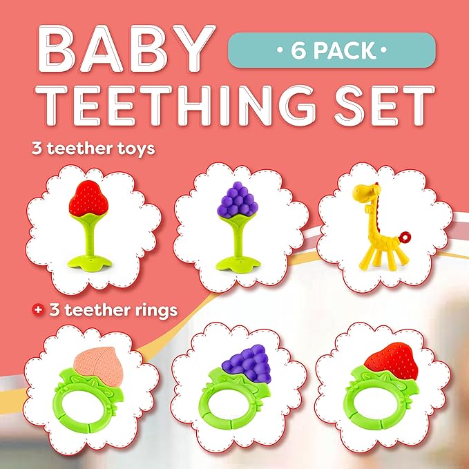 Baby Teething Toys 6-Pack | Newborn Teether Set | Food Grade Silicone | Freezer Safe | Soothing & Calming | BPA-Free | Frozen Teething Toys for Babies 0-6 Months | Essential Baby Gear