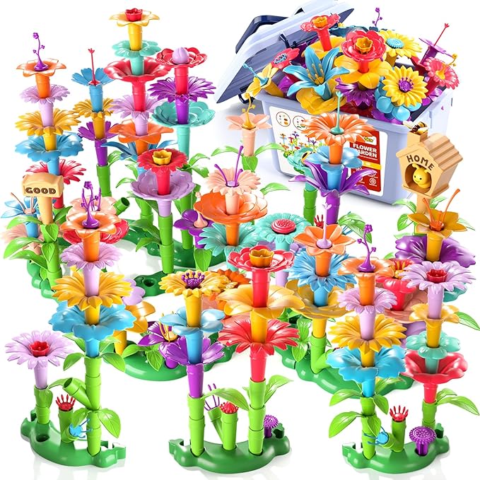 148PCS Flower Garden Building Toys for 3 4 5 6 Year Old Girls, Educational Activity Preschool Birthday Gifts for 3 4 5 Year Old Girls, Building Stem Toys for Kids Toddlers Ages 3-5