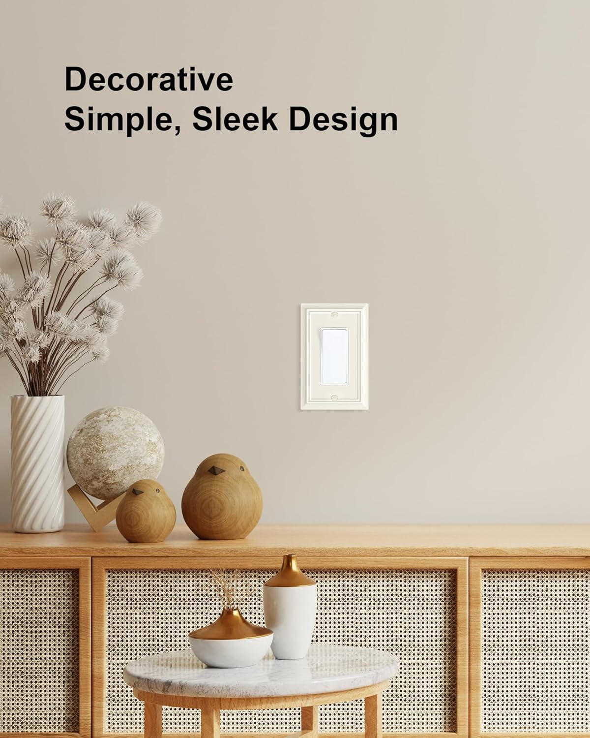 4-Pack Decorator Wall Plate Cover, Light Almond Decorative Switch Plates and Outlet Covers, Durable Natural Bamboo Fiber Wall Plates for Electrical Outlets, Receptacle, GFCI Outlet, Dimmer Switch