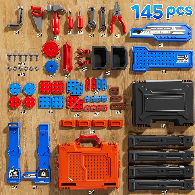 Kids Tools Toy Sets for Aged 3 4 5 6 7 8, 2 in 1 Workbench Toys for Toddlers 3-5, Pretend Play Toolbox, Construction Mechanic Set with Sound, Educational Birthday Gift for Boys Girls Ages 3-8