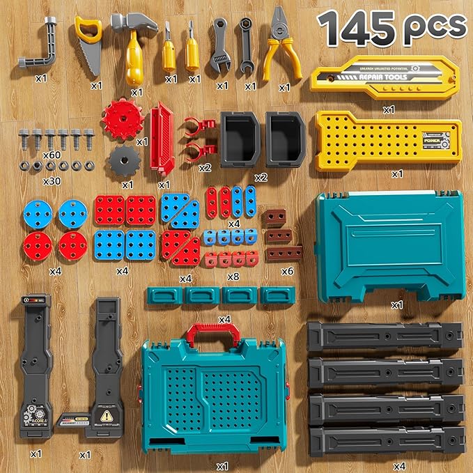 Kids Tools Toy Sets for Aged 3 4 5 6 7 8, 2 in 1 Workbench Toys for Toddlers 3-5, Pretend Play Toolbox, Construction Mechanic Set with Sound, Educational Birthday Gift for Boys Girls Ages 3-8