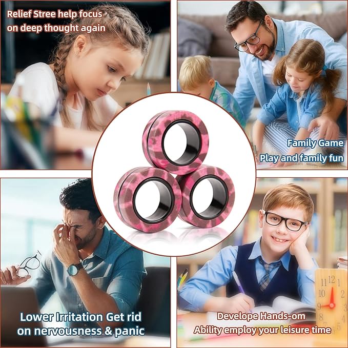 3PCS Magnetic Rings Fidget Toy Set,Adult Fidget Magnets Spinner Rings for Anxiety Relief Therapy, Stocking Stuffers for Adults Men Teens | Gift for Boys Girls Kids
