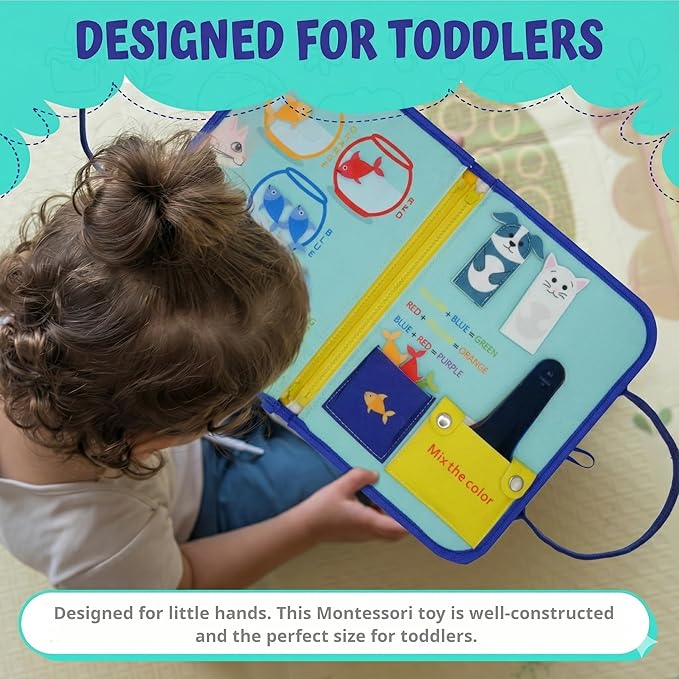 Montessori Busy Board Book for Toddlers 2-5 - Sensory Travel Toy for Airplane & Car Activities - Educational Quiet Book with Emotions, Numbers & Colors - Speech Therapy & Autism Learning Gift