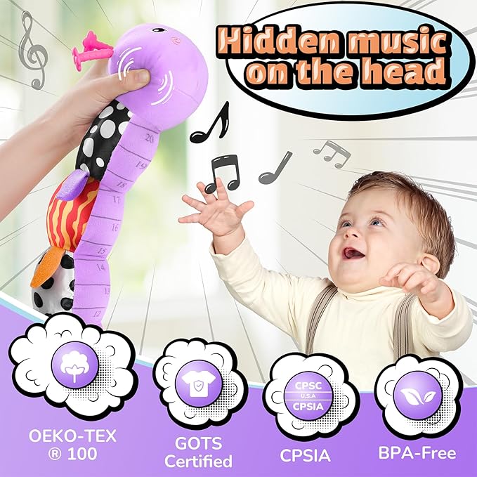 LIGHTDESIRE Baby Toys Musical Caterpillar,Infant Toys Stuffed Animals 3 6 12 Months Sensory Toy with Ruler Design,Crinkle&Ring Bell,Baby Teething Toy for Tummy Time Newborn Boy Girl Gifts (Purple)