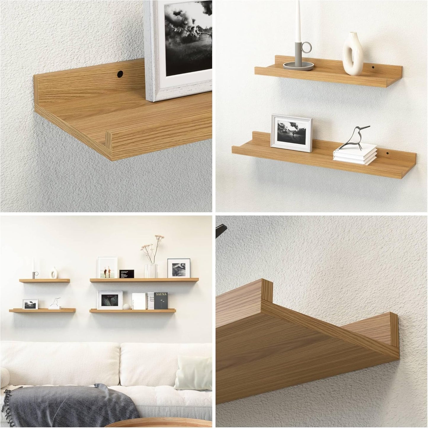 35.3 Inches Long Floating Shelves, 2 Set Rustic Wall Shelf for Bedroom, Nursery Book Shelf with Lip, Picture Ledge Shelf for Wall Decor Living Room Bathroom Kitchen - Oak
