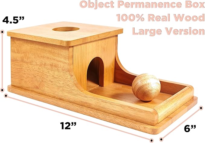 Montessori Object Permanence Box - Wooden Ball Drop Toy for Babies - Develops Spatial Awareness & Cognitive Skills - Engaging and Educational Roll and Play Toy up to 1 Year Old Infant
