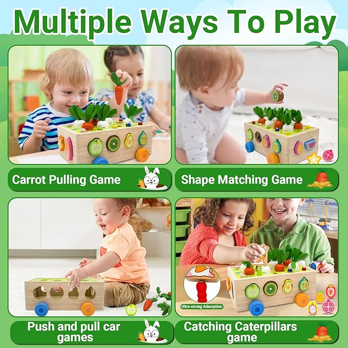 Montessori Wooden Shape Sorter for Baby Carrot Shape Sorting Toy for Toddlers 1-3 Montessori Shape Puzzles Fine Motor Toys Sensory Learning Educational Toys for Kids 1 2 3 4 5 6 Years Old