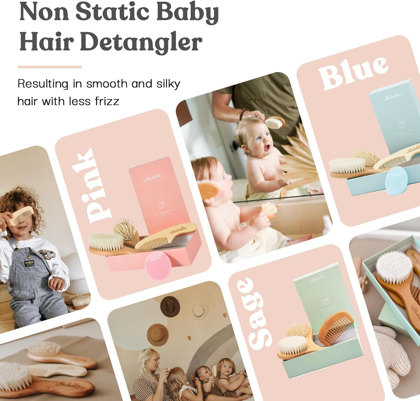 4 Piece Wooden Baby Hair Brush and Comb Set for Newborns & Toddlers in Chic Gift Box - Ultra Soft Natural Goat Hair and Wood Baby Brush Set Prevents Cradle Cap - Perfect Registry Gift (Pink)