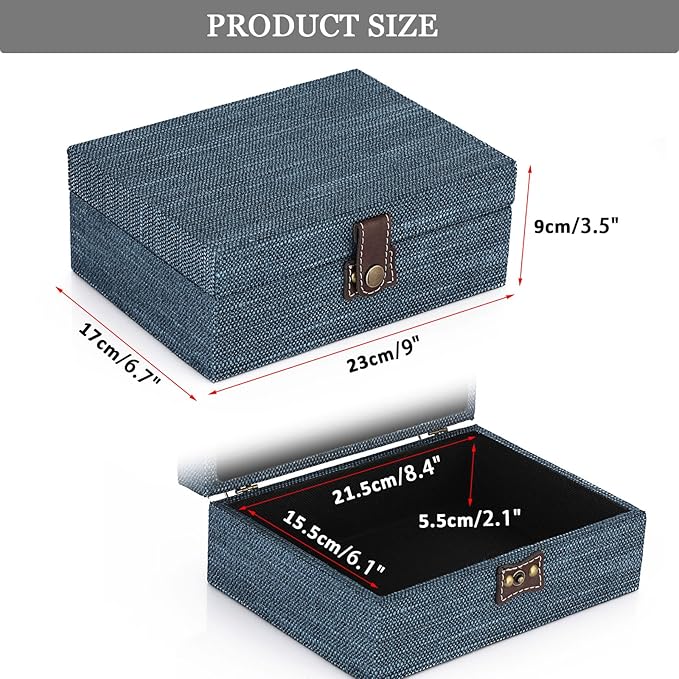 Hipiwe Treasure Chest Box - Wooden Decorative Trinket Jewelry Box with Clasp Memento Case Box Rectangular Keepsake Jewelry Organizer Box Gift for Women Men Home Decor,Medium