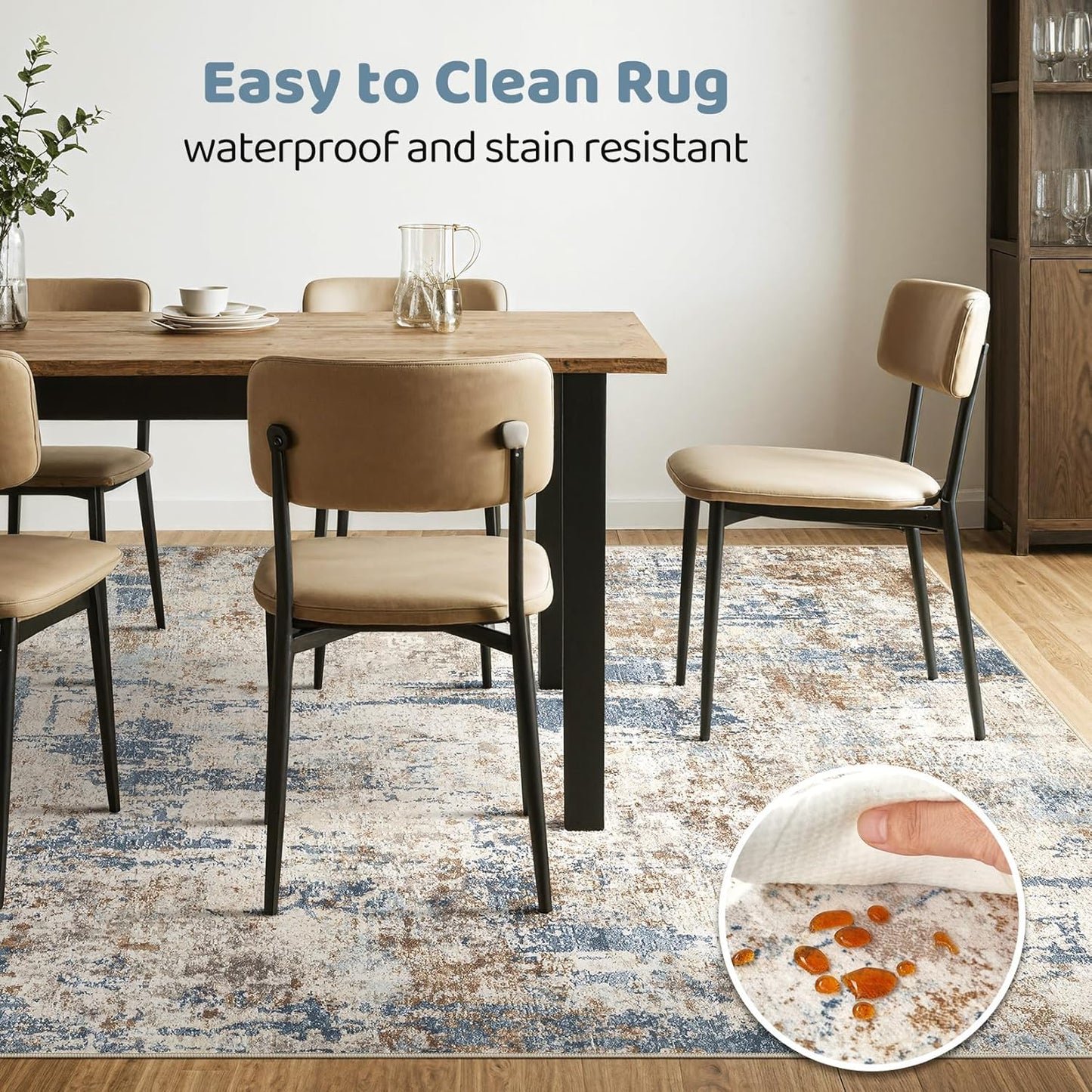 10x12 Area Rug Living Room: Washable Large Abstract Modern Soft Rugs Stain Resistant Indoor Floor Non Slip Accent Carpet for Bedroom Nursery Playroom Office Dining Room Dorm Home House- Tan Blue
