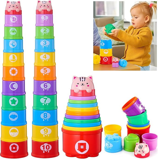 Stacking Cups Baby Toy Set, Nesting Stacking Toys for Toddlers 1-3 Montessori Toys for 1 Year Old Babies 6-12-18 Month Stackable Number Blocks Infant Sensory Bath Easter Basket Stuffers Gifts
