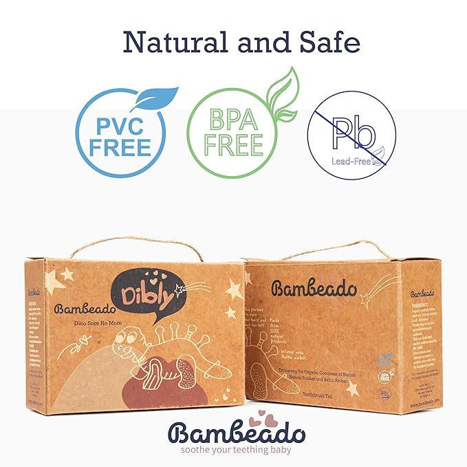 Bambeado Baby Teether Toy: Dibly - The Dino Baby Teething Toys BPA-Free Teethers Inspired by Nature with Natural Rubber Pacifier