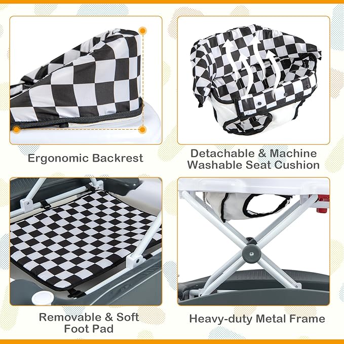 BABY JOY 6-in-1 Baby Walker, Foldable Baby Walker with Wheels, Adjustable Height, Music, Lights, Bouncer & Rocker Mode, Baby Walkers for Boys Girls 6-14 Months (Gray)