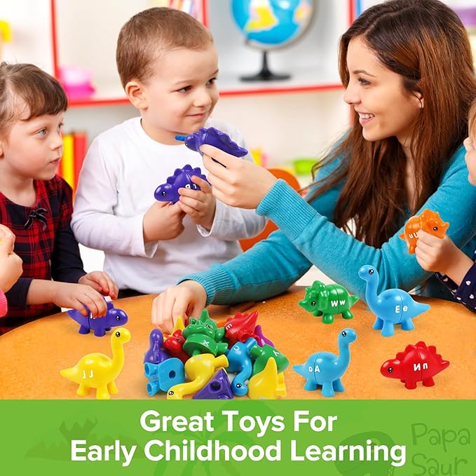 kizh Matching Dinosaur Toys,Double-Sided Alphabet Learning Toy,Fine Motor Toys,ABC Alphabet Letters Uppercase Lowercase Letters Sorting Matching Game for Toddler Boys Girls