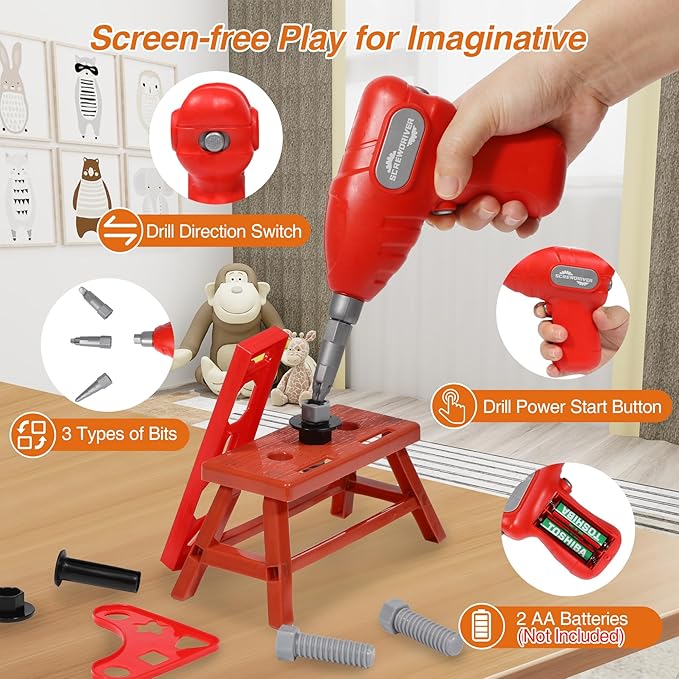 RedSwing Kids Tool Set, 55 Piece Kids Construction Kits with Storage Box,Toddler Play Tools,Pretend Play Construction Kits for Ages 3-8 Years Old