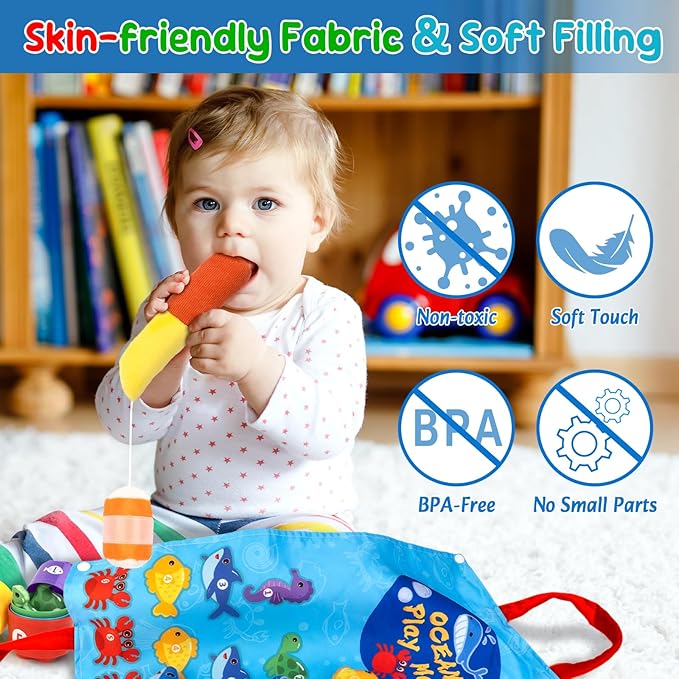 Letoya Toddler Toy Montessori Toys for 1 Year Old Boy Girl Birthday Gifts, Cloth Fishing Game for Toddlers 1-3 with Stacking Cups-Number Counting, Shape Learning Toys