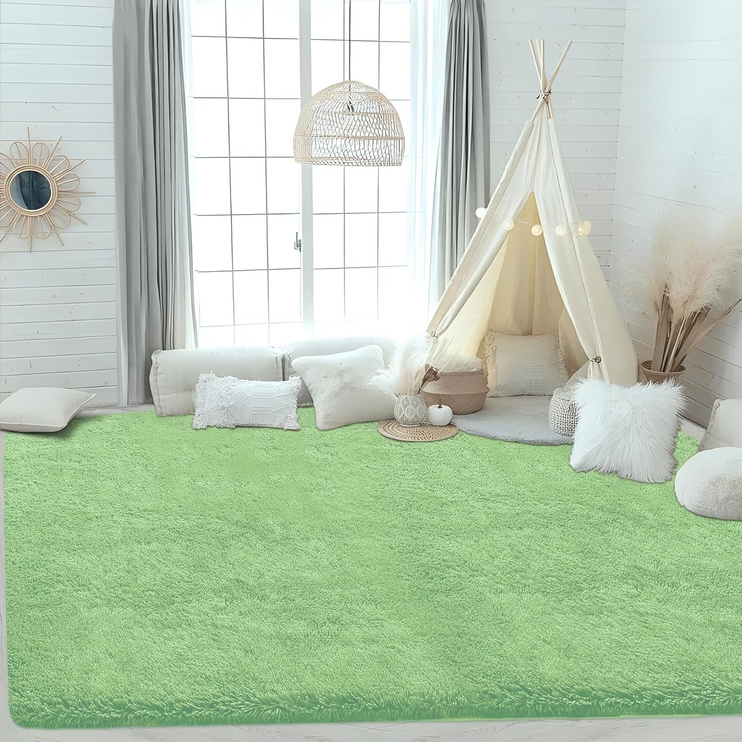 4x6 Area Rug for Living Room: Fluffy Shag Soft Washable Rugs Fuzzy Plush Indoor Carpet for Bedroom Nursery Playroom Dorm Kids Girls Boys Room (Sage Green, 4'x6')