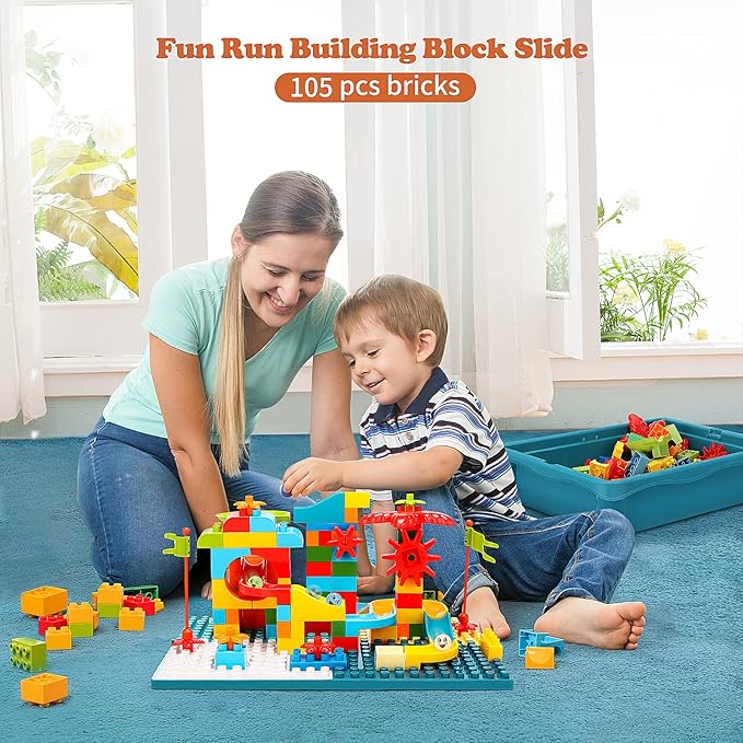 BEAURE 5-in-1 Multi Activity Sand Water Play Table, Double-Sided Kids Activity Table with Storage, 105pcs Marble Run Building Blocks Sensory Table for Kids Toddler Boys Girls