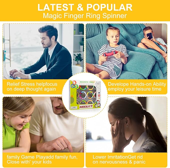 12Pcs Magnetic Ring Fidget Spinner Toys Set, Graffiti Camo Fingers Magnet Rings, ADHD Stress Relief Magical Toys for Training Relieves Autism Anxiety, Great Gift for Adults Teens Kids