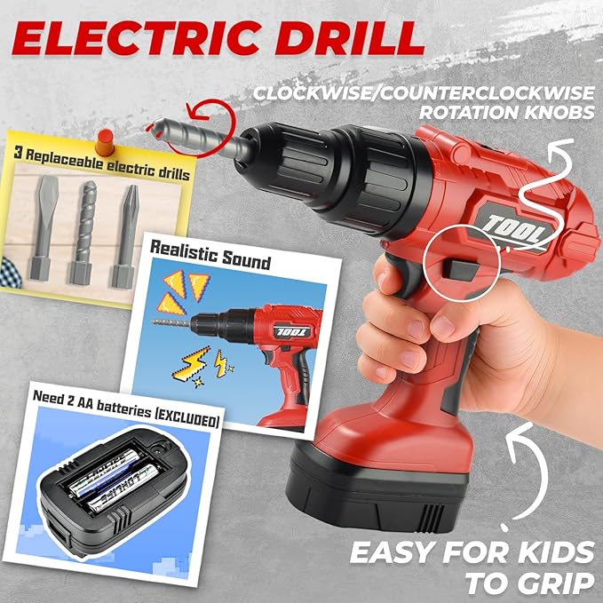 Kids Tool Bench with Electric Drill & Toddler Tool Set, 83 Pcs Toy Workbench for Toddlers 1-3, Transformable Kids Work Bench , Educational Toy Pretend Play Construction Play Kit for Boys&Girls 3-5