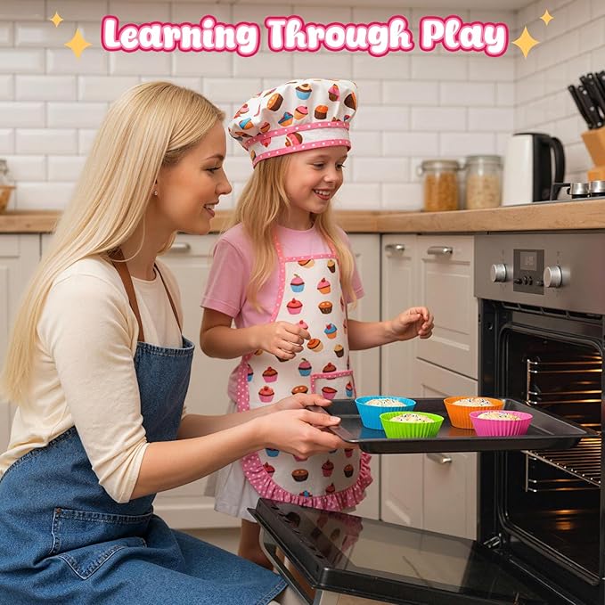 LovesTown Kids Cooking and Baking Sets, 32PCS Kids Chef Hat and Apron Pretend Play Toys for Toddler Gifts for Boys Girls
