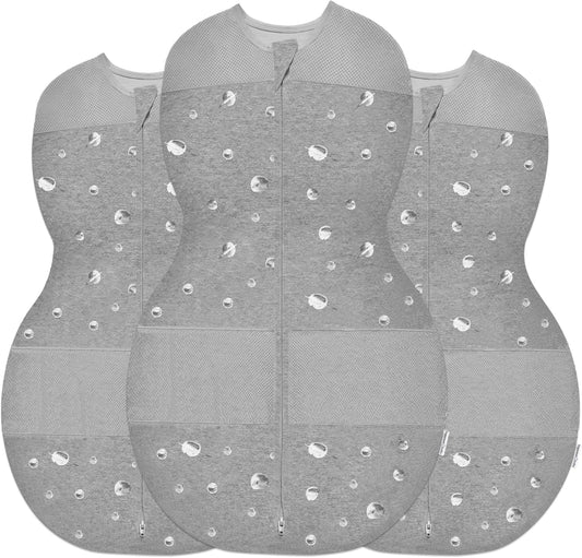 Happiest Baby Sleepea 5-Second Swaddle - 100% Organic Cotton Baby Swaddle Blanket - Doctor Designed Promotes Healthy Hip Development - 3-Pack Bundle (Graphite Planets, S, M, L)