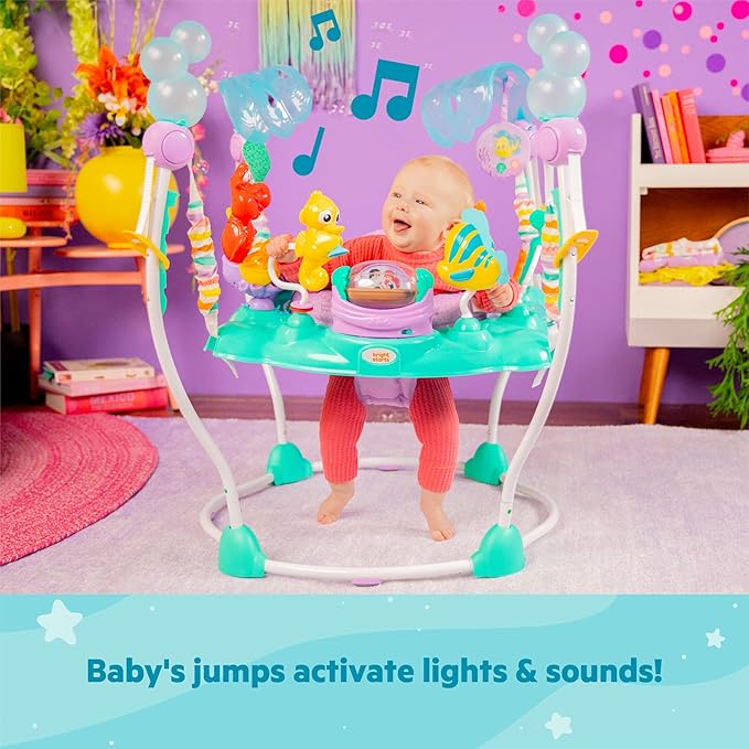 Bright Starts Disney The Little Mermaid Sea of Activities Baby Activity Jumper with Interactive Toys, Lights & Music with Disney Princess Ariel, 6-12 Months (Blue)