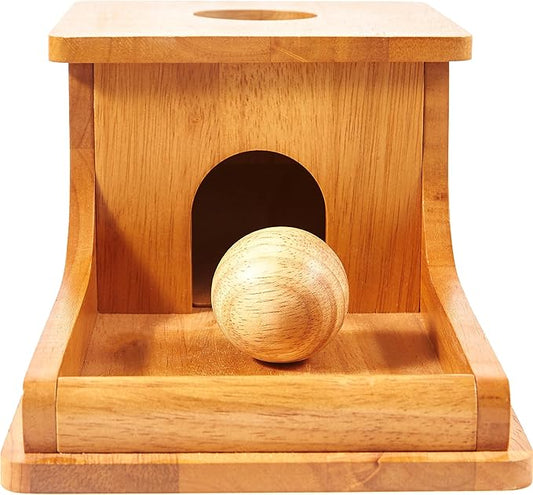 Montessori Object Permanence Box - Wooden Ball Drop Toy for Babies - Develops Spatial Awareness & Cognitive Skills - Engaging and Educational Roll and Play Toy up to 1 Year Old Infant