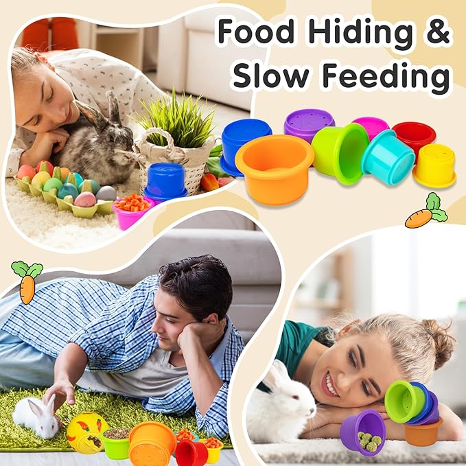 8 Pcs Colorful Stacking Cups for Rabbits, Colorful Bunny Cups for Rabbits and Small Animals, Nesting Rabbit Cups of Different Sizes, Bunny Stacking Cups for Hiding Food and Playing