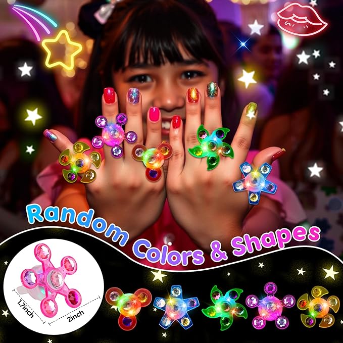 24PCS LED Light Up Fidget Spinner Rings Glow Party Favors Bulk for Kids 4-8 8-12 Christmas Goodie Treat Bags Stuffers Pinata Fillers Carnival Prizes Classroom Treasure Box Toys Birthday Return Gifts