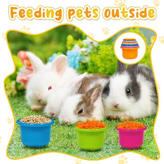 8 Pcs Stacking Cups for Small Animal Toys,Nesting Rabbit Toys of Different Sizes,Safe Plastic Colorful Nesting Toys for Bunny Guinea Pig Hiding Food and Playing (Bright Colors)