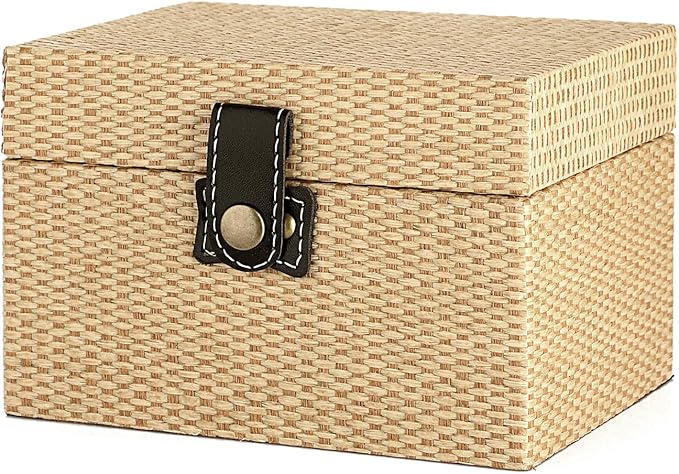 Hipiwe Jewelry Box Treasure Chest Box Wooden Decorative Jewelry Box Square Trinket Storage Box with Clasp Memento Case Keepsake Jewelry Organizer Birthday Christmas Gift