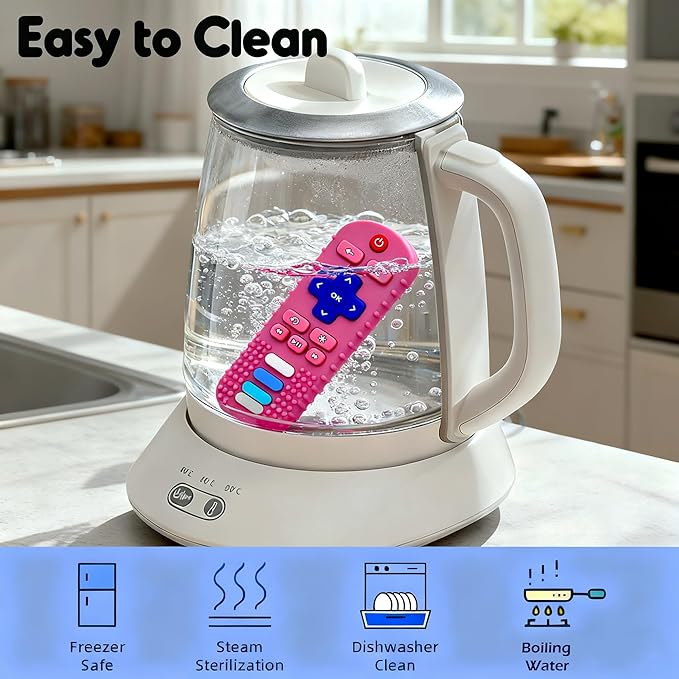 2-Pack Baby Teething Toys-TV Remote Control Shape Silicone Infants Teething Toys for Babies 0-18 Months,BPA-Free (Black+Pink)