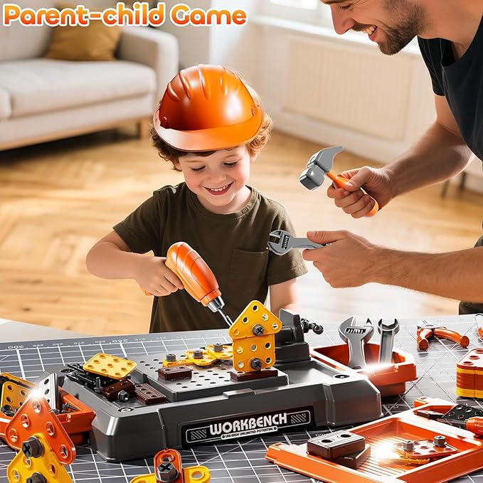 Kids Tool Toy Playset with Electronic Drill Sound for Aged 3 4 5 6 7 8, Workbench Toys for Toddlers 3-5, Pretend Play Tool Box, Construction Mechanic Set, Birthday Gift for Boys Girls Ages 3-8